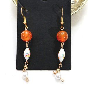 Orange Beaded Retro 70's Handmade Earrings Jewelry Hippie Glass Thrifty